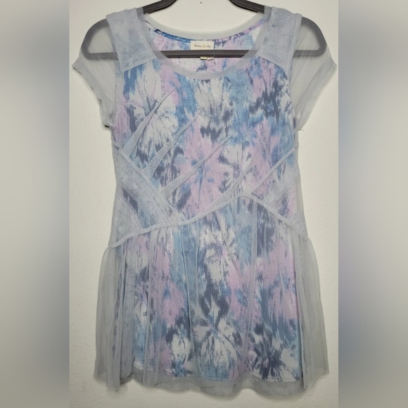 NEW ANTHROPOLOGIE Meadow Rue sz XS Dahlia tie dye print mesh overlay blouse top - Picture 1 of 9